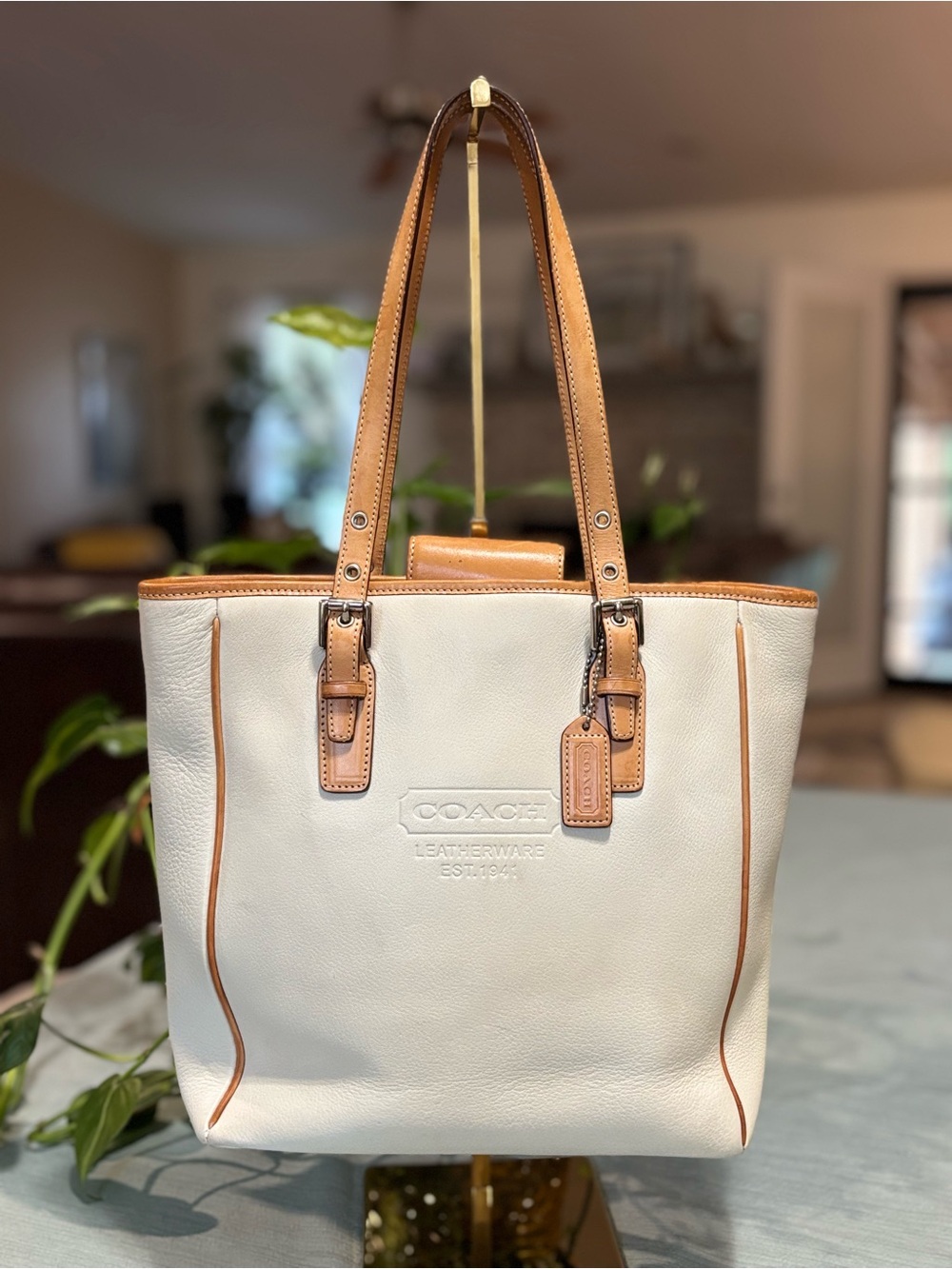 Coach Cream Leather Tote with Vacchetta Trim and Straps Y2K